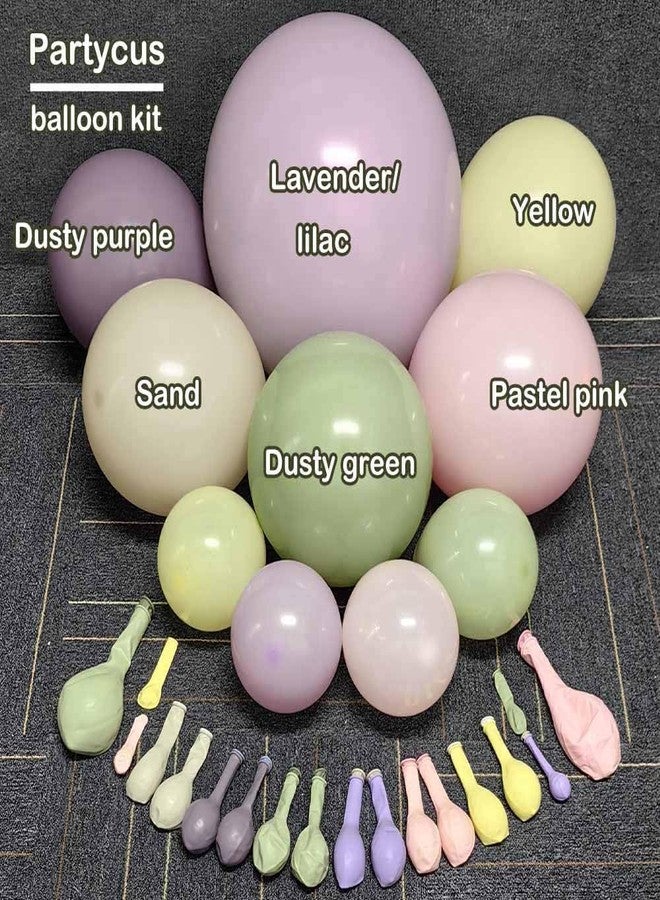 Partycus Purple Green Pink Balloon Arch Double Stuffed Dusty Green Lavender Light Yellow Sand Latex Pastel Lilac Balloon Garland Kit for Baby Shower Wedding Birthday Valentine Floral in Bloom Party Decoration - Image 3